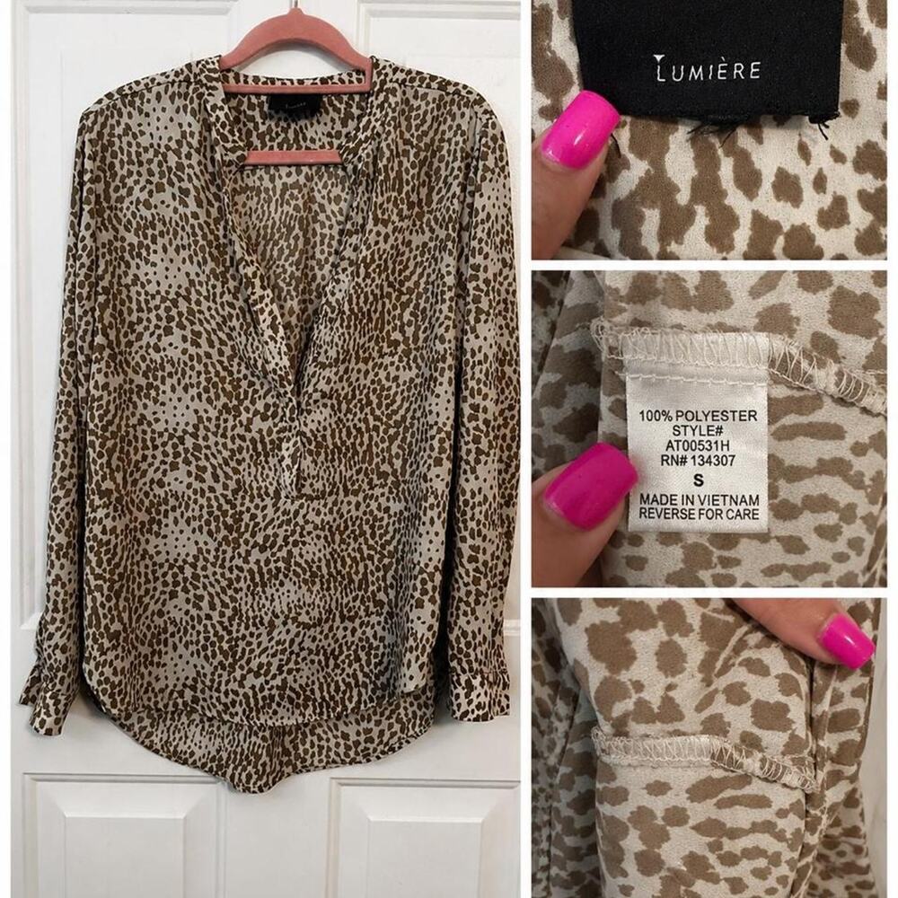 Lumière Leopard Print Blouse S Long Sleeve Animal Print Top
